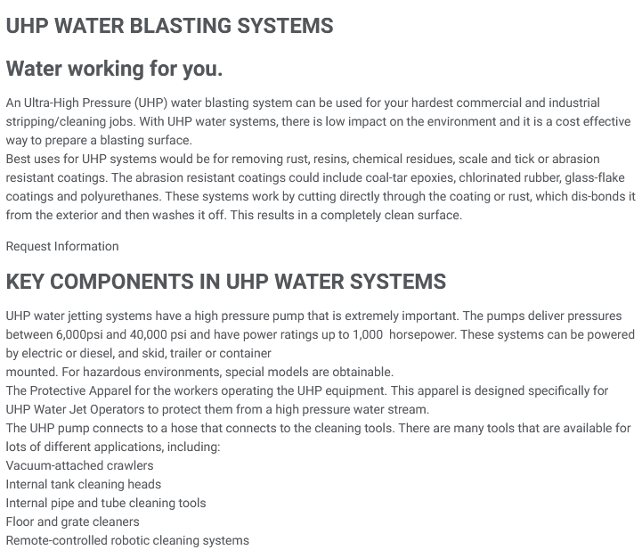 uhp water blasting surface blasting jetting