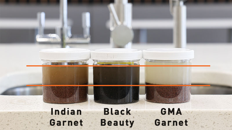 Shaker Test Results Showing Abrasive Dust suspended in water